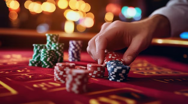 Texas Poker table layout with dealer button and community cards